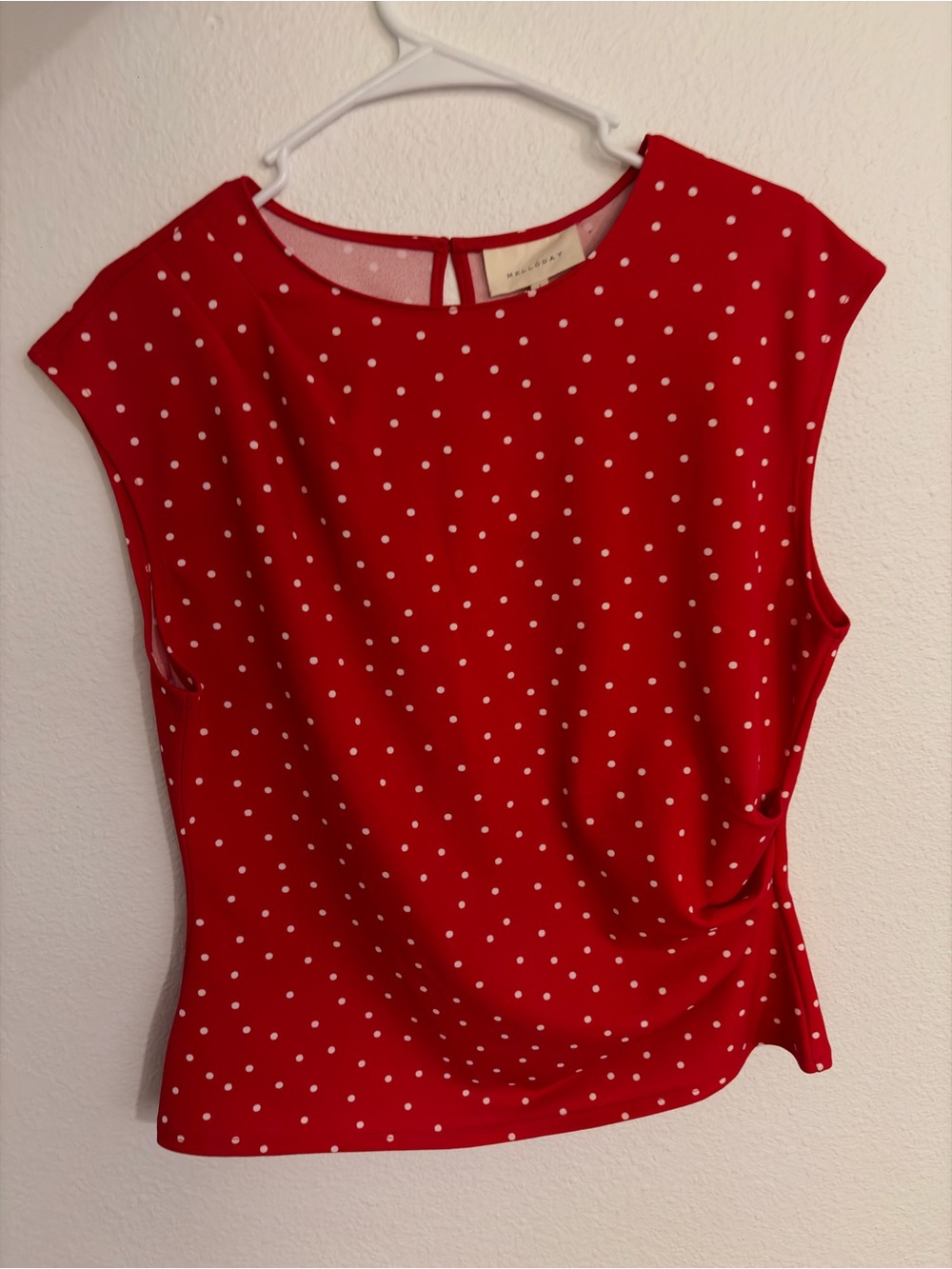 Melloday Red Polka Dot Sleeveless Blouse